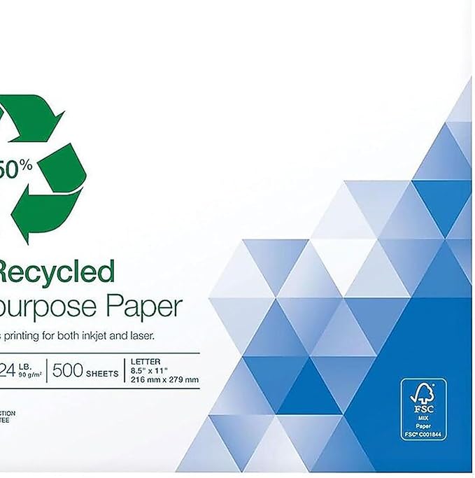 Staples 50 Percent Recycled Multipurpose Paper, 8 1/2" x 11", Ream, For Office, School & Home