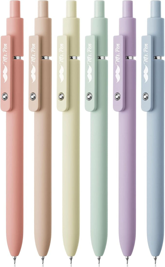 Mr. Pen- Retractable Gel Pens, 6 Pack, Pastel Barrels, Black Ink, Fast Dry, Fine Point 0.5mm, Cute Aesthetic for Journaling