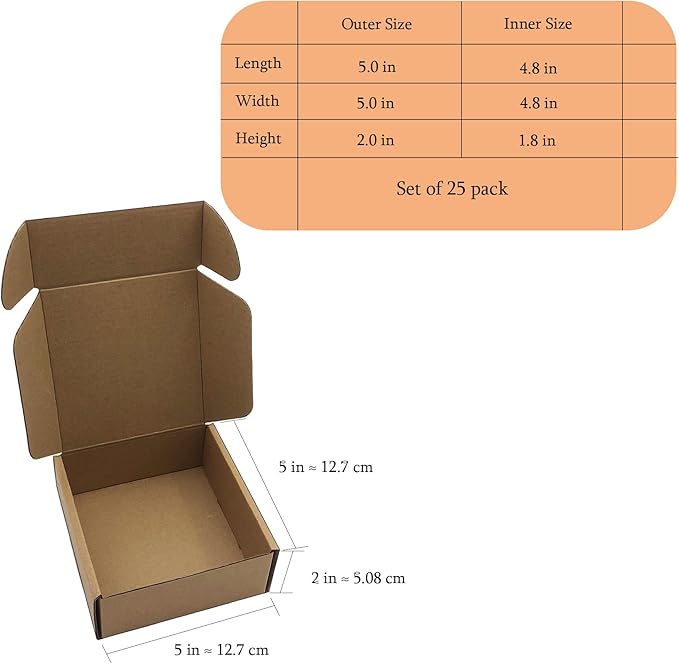 5x5x2 inches Shipping Boxes Set of 25, Brown Corrugated Mailing Cardboard Box Literature Mailer for Packing Small Business Moving and Storage,E-Commerce Packaging (5"×5“×2”)