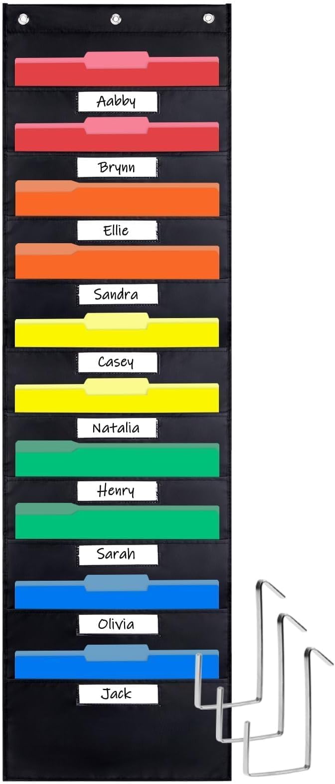 Opret 10 Pockets Storage Pocket Chart with 10 Nametag Pockets, Hanging Wall File Organizer for File Folders with 3 Hangers for Classroom, Office, School Mailbox Organizer and Home (Black)