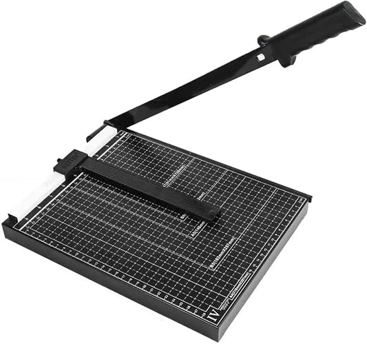 12" Guillotine Paper Cutter - 10 Sheet Capacity for Cardstock, Photos & Crafts | Heavy Duty Steel Base with Safety Guard | Ideal for Office, School or Home Use