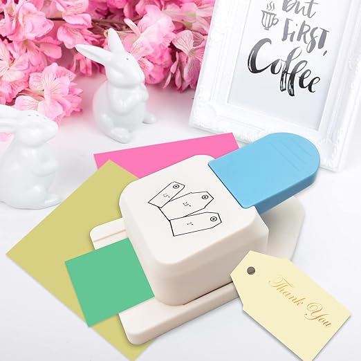 3 in 1 Craft Tag Punch Gift Tag Paper Punch，Paper Craft Tag Punch 1.5" 2" 2.5" with 1 Roll Hemp Rope 32.8 Feet Square Shape Small Hole Punch for Paper Crafting Scrapbooking Cards DIY Arts Crafts