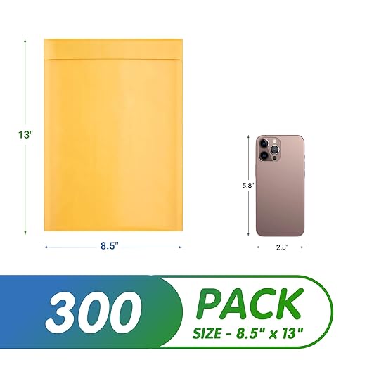 Kraft Bubble Mailers 8.5 x 13 Inch Yellow, Padded Envelopes Self Seal, Pack of 300, Bubble Lined Kraft Paper Mailing Envelopes for Shipping