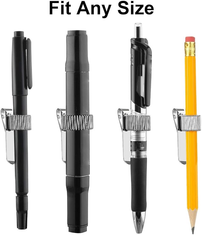 Outus 12 Pcs Pen Holders for Clipboard Metal Pen Clip Holder Attachment with Adjustable Spring Loops Organizer Manganese Steel Clip for Notebook and Home Office Pocket(Vertical Style,Silver)