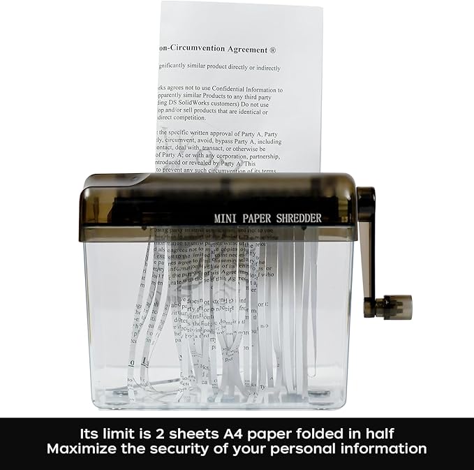 JIKIOU Mini Hand Shredder Portable Paper Shredder Manual Shredder Documents Paper Cutting Tool Home Office Desktop Stationery Black