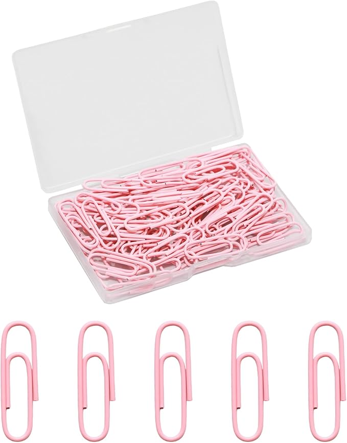 100 Pcs Pink Paper Clips, 1.1 Inch (28mm) Colorful Paperclips | Vinyl Coated, Colored Paper Clips, Rust Proof, for Office, School, DIY, Bookmarks and Document Organization