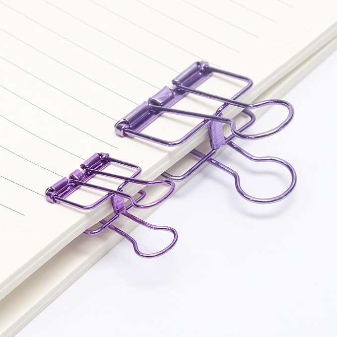 20 Pcs Hollow Out Long Tail Wire Binder Clips, 10 Medium + 10 Small | Purple, Assorted Sizes, Hollow Binder Clamps, Paper Binder Clips for Office School Supplies