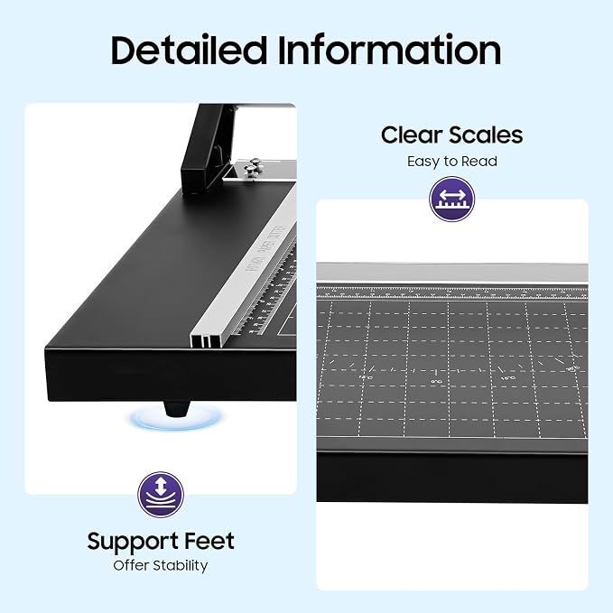 24 Inch Precision Rotary Paper Cutter, Desktop Office Paper Trimmer, Manual Straight Paper Trimmer with Roller Cutter Head and Round Blade for Photos, Cards, Decals