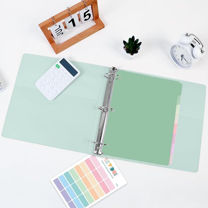 SKYDUE 2 Inch 3 Ring Binder with 8 Tab Dividers & 24 Labels, Large Capacity Pastel Binder Organizer for Letter Size Paper, Aesthetic School Binder for Documents, Office & Home Organization, Green