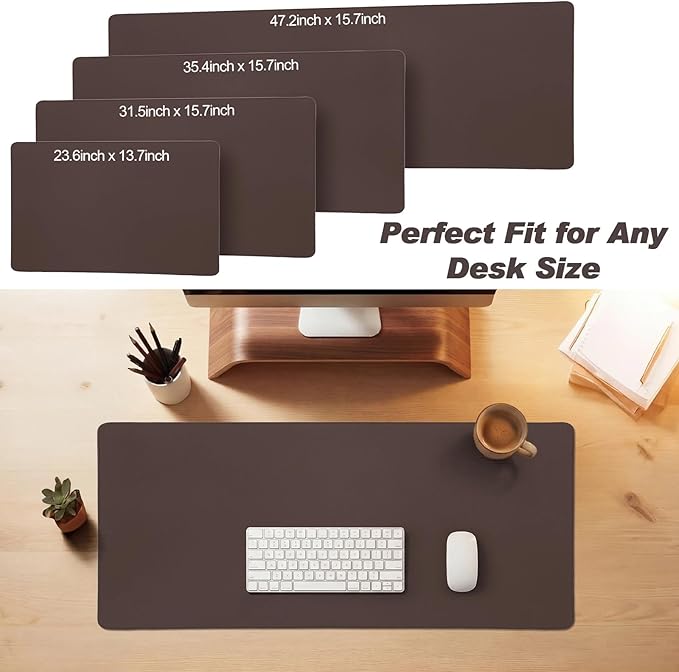 Tegeme Leather Desk Mat Large Desk Pad 35.4 x 15.7 Inch Non Slip Table Protector with Stitched Edges and Rubber Base Dark Brown Stylish Workspace Accessory Laptop Mat Smooth Writing for Home Office