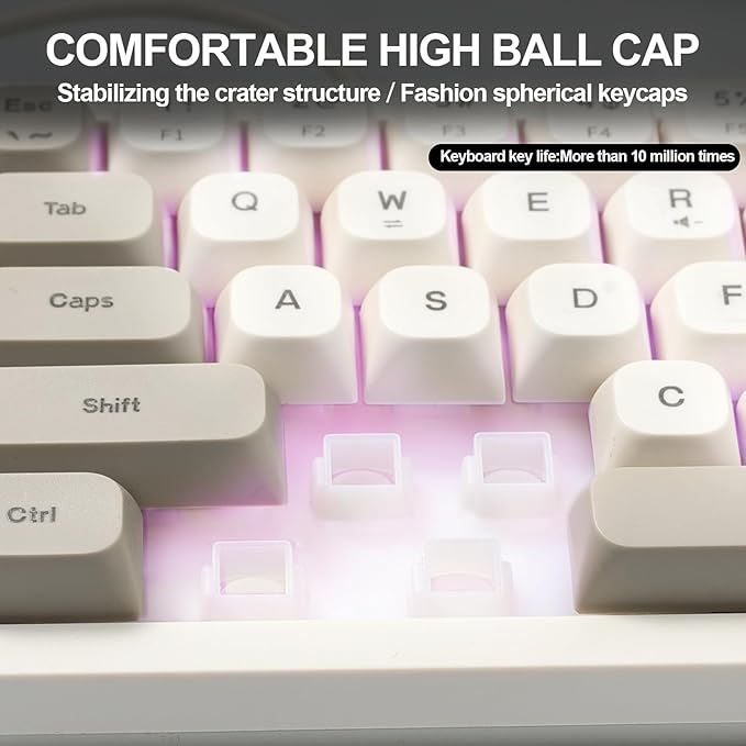 Wired RGB Gaming Membrance Keyboard. 65 Percent Mini Creamy LED Computer Keyboard .Small Ergonomic Clicky Teclado with ABS Backlit Unreplaceable Keycaps. for PC Laptop MAC Gamer. (White)