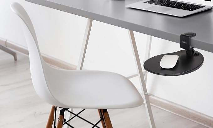 MAX SMART Clamp on Mouse Platform, Clip on Mouse Pad, Rotating 360, Easy Slide Out Tray, Suitable Up to for 1.5" Thickness Desk, for Home, Office to Save Space (Black)