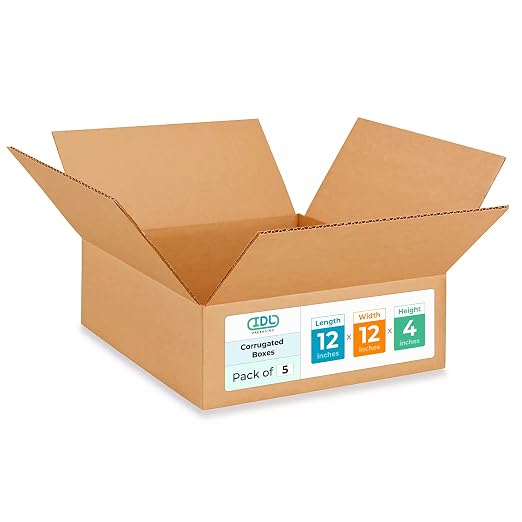 Medium Moving & Shipping Boxes 12 x 12 x 4 inches (5-Pack) - Extra Strength 200 lb vs Regular - Corrugated Durable Packaging Boxes - Medium Moving Box - Cardboard Packing Box by IDL Packaging | Extra Strength 200 lb vs Regular - Corrugated Durable Pack...