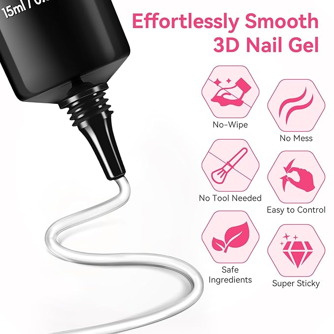 Makartt 3D Gel Nail Art & Chrome Nail Powder Kit: 15g Sculpting Gel for Nail Art DIY No Wipe 3D Molding and Metallic Chrome Powder Set for Decoration Manicure Pedicure Use