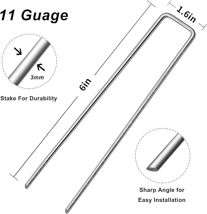 6 inch 100 Pack Landscape Staples Galvanized Garden Stakes | 11 Gauge Heavy Duty Garden Pins for Fences, Lawns, Weed Barriers and Landscape Fabrics, Irrigation Hose,Yard Lawn