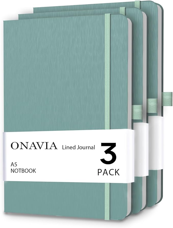 A5 College Ruled Notebook 3 Pack, Hardcover Lined Journals for School Notes, Study, Homework, Class Writing and Journaling, 160 Pages (80 Sheets), 5.8 x 8.3 in, Midnight Green