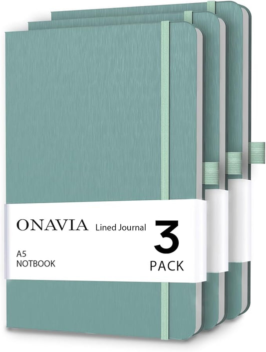A5 College Ruled Notebook 3 Pack, Hardcover Lined Journals for School Notes, Study, Homework, Class Writing and Journaling, 160 Pages (80 Sheets), 5.8 x 8.3 in, Midnight Green