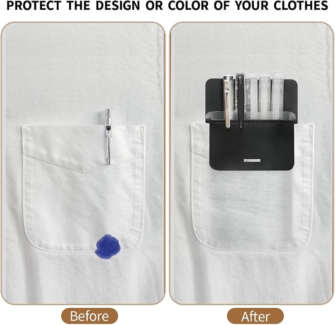 Pocket Protector for Men, Full Grain Leather Pen Protect Holder for Heavy Duty Shirts, Lab Coats, Holds Pens, Pointers, Cards, Hold 6 Pens, Pocket Protectors for Pens and Pencils
