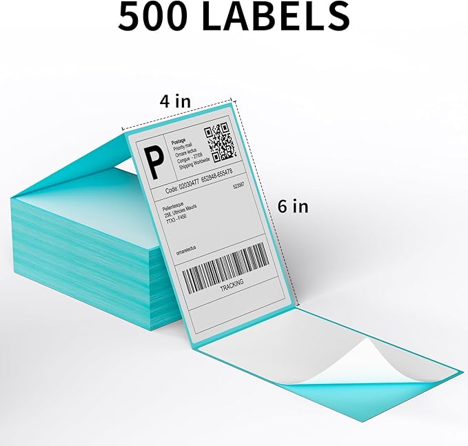 MFLABEL 4x6 Direct Thermal Labels (500 Labels) 4" x 6" Perforated Shipping Labels Compatible with Zebra Printers Fanfold Thermal Label Stickers for Shipping Packages - 1 Stacks Blue Labels