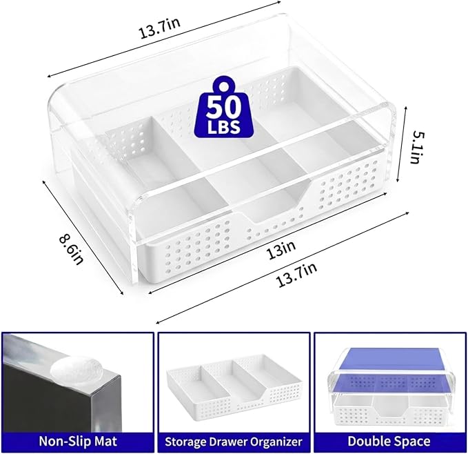 Desk Organizer and Accessories, 2-Tier Computer Monitor Stand Riser with Drawer and 2 Pen Holders, Laptop Stand, Office Desk Accessories for Office Supplies, 1 Pack, Transparent