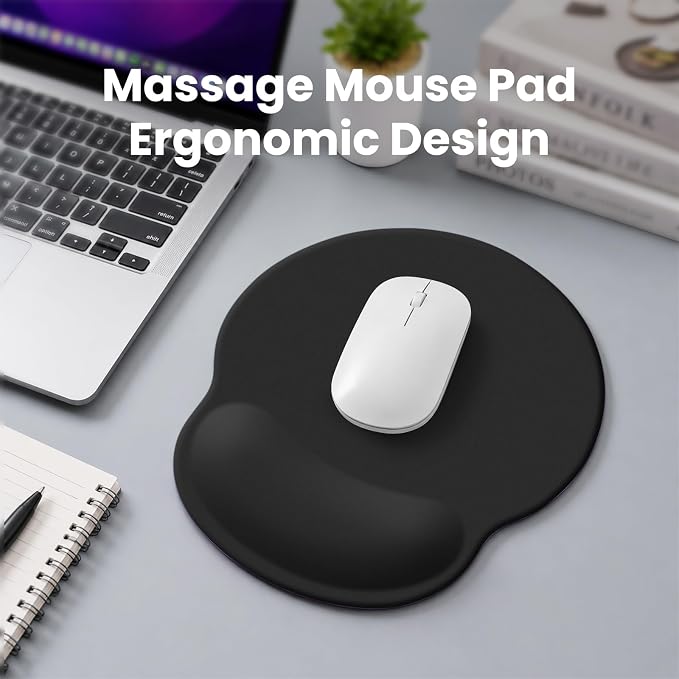 Mouse pad with Wrist Rest,Relieving Pain Memory Foam Computer pad, Ergonomic Desktop Mouse, Silicone Material Mouse pad, with Non-Slip PU Base (Black)