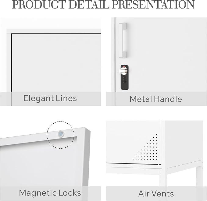 White Metal Locker Cabinet, 59.1" Lockable Storage Locker for Employees with Adjustable Shelves, Locking File Cabinet Door for Office, School, Gym, Garage