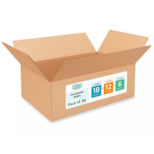 Medium Moving & Shipping Boxes 18"L x 12"W x 6"H (25-Pack) - Extra Strength 200 lb vs Regular - USA-Made Corrugated Cardboard Moving Boxes - Carton Box - Moving Supplies Box by IDL Packaging | Extra Strength 200 lb vs Regular - Corrugated Cardboard Mov...