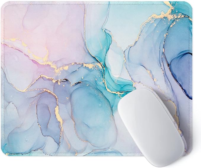 ITNRSIIET Mouse Pad with Stitched Edge Premium Textured Smooth Precise Operation Waterproof Washable Non-Slip Rubber Base Desktop Protection Mat, 10.2×8.3×0.12 inches, Color Textured Marble