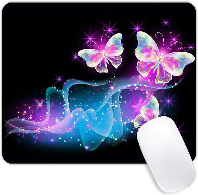 Glowing Night Pink Butterflies Mouse pad Customized Mousepad Non-Slip Rubber Base Mouse Pads for Computers Laptop Office Desk Accessories Mouse pad
