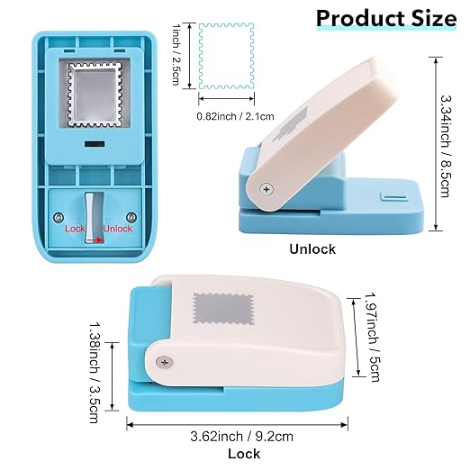 3 Pcs Paper Punch, 1X0.8 inch Rectangular Postage Stamp Punches & 1" Square Hole Punches, Lever Action Craft Hole Puncher for Paper Crafting Card Making DIY Projects Crafts Tools
