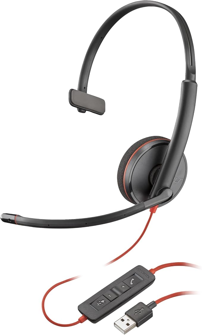 Plantronics - Blackwire 3210 - Wired, Single Ear (Monaural) Headset with Boom Mic - USB-A to connect to your PC and/or Mac