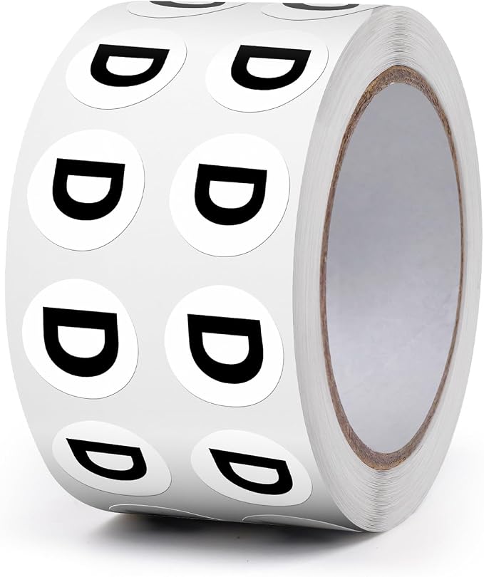 Letter D Round Labels 0.5 Inch Vinyl Circle Capital Alphabet Stickers Self-Adhesive Removable Waterproof Dots Tags for Home Office Inventory 1000 PCS | Self-Adhesive, Removable, Waterproof, Circle Capital Dots Tags, for Home Office Inventory Classroom
