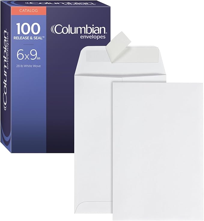 Columbian Catalog Envelopes, 6 x 9, Release & Seal Self-Sealing Closure, 28 lb White Wove (COLO652), 100 per Box (Pack of 10)