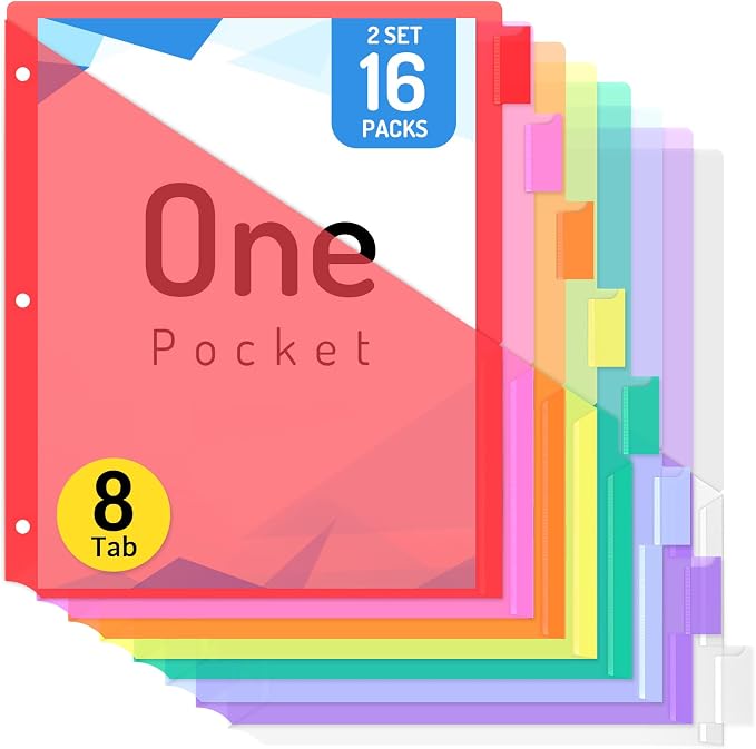 Forvencer 16 Count Dividers for 3 Ring Binder, Binder Dividers with Pockets | Dividers with Pockets, Binder Dividers with Tabs for School Office and Home Organization, Multicolor, 2 Set