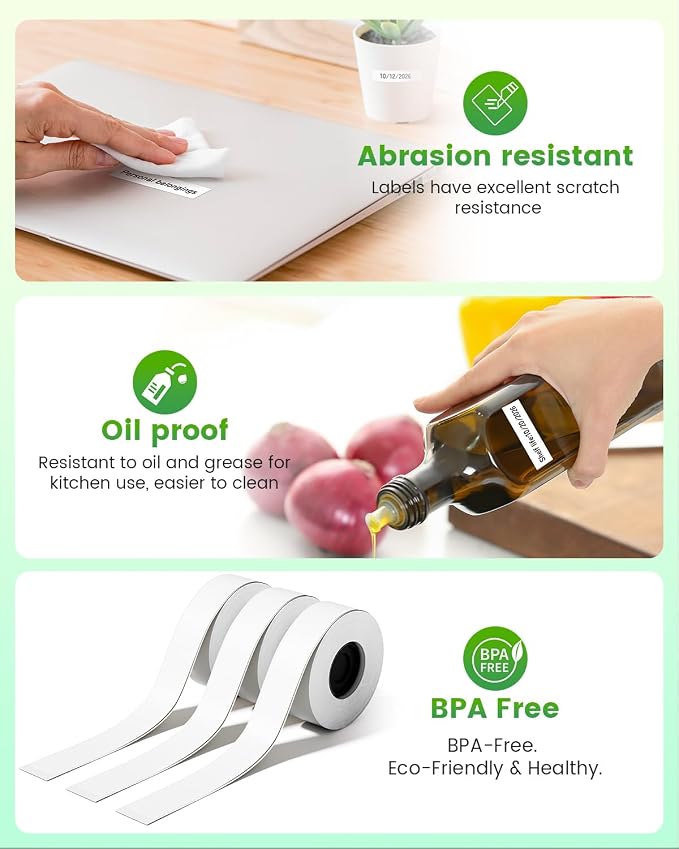 3 Rolls Compatible with SUPVAN E10 & E11 Label Maker Tape | White,Continous 0.59in x 19.68ft(15mmx6m) ,thermal laminated label Paper, Self-Adhesive Multipurpose Labeling Tape