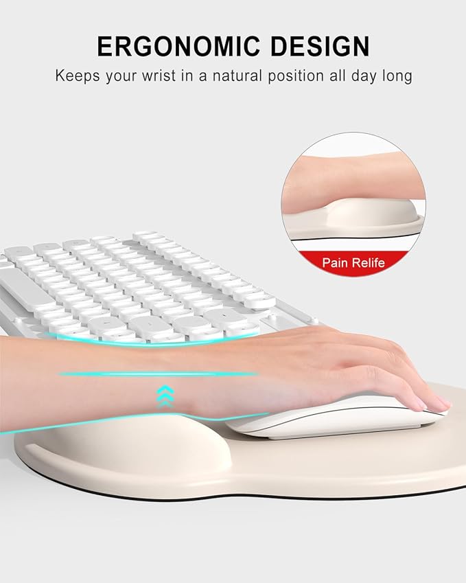 Auhoahsil Ergonomic Mouse Pad with Wrist Rest, Comfortable Silicone Non-Slip Computer Pain Relief Gel Mouse Mat with Wrist Support for Gaming, Work, Office, Women & Men, Cute Pattern, Beige