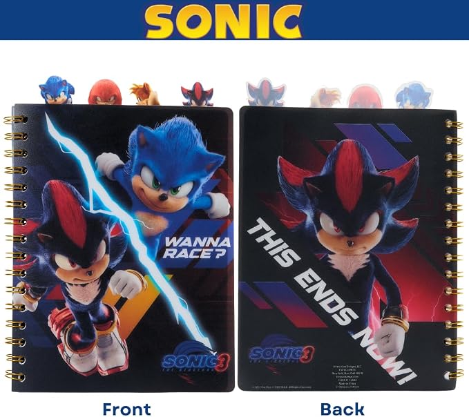 Sonic the Hedgehog Tab Journal Notebook for Kids, Spiral Bound, 96 Lined Pages, 8 x 7 inches