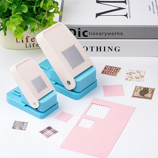4 Size Stamp Puncher, 1 inch & 1.5 inch Square Stamp Punch, 1.5X1.25inch & 1x0.8 inch Rectangular Postage Stamps Puncher, Stamps Shaped Paper Punch, Craft Punches for Crafting DIY Scrapbooking