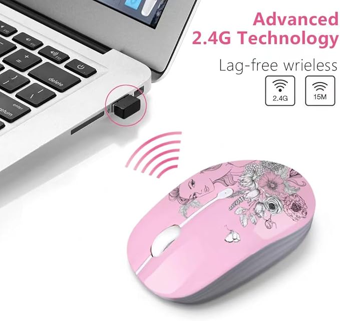 JUHOO Wireless Mouse with Nano Receiver for PC, Laptop, Notebook, Computer, MacBook, Less Noise, Portable Mobile Optical Mice
