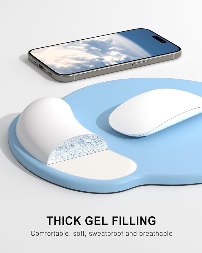 Auhoahsil Ergonomic Mouse Pad with Wrist Rest, Comfortable Silicone Non-Slip Computer Pain Relief Gel Mouse Mat with Wrist Support for Gaming, Work, Office, Women & Men, Cute Pattern, Blue White