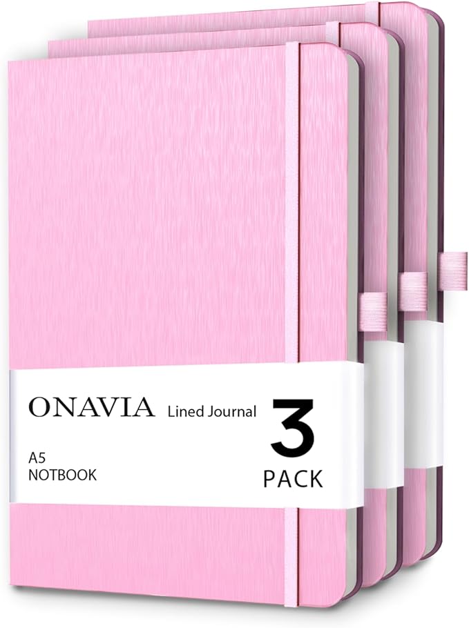 A5 College Ruled Notebook 3 Pack, Hardcover Lined Journals for School Notes, Study, Homework, Class Writing and Journaling, 160 Pages (80 Sheets), 5.8 x 8.3 in, Pink