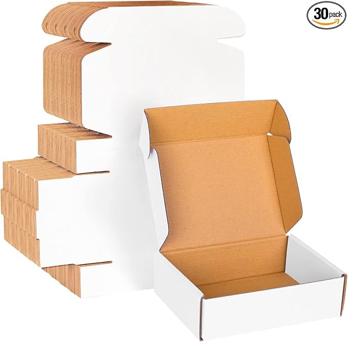 7x5x2 White Cardboard Boxes - 30 Pack Small Shipping Boxes for Business Mailing, Corrugated Packaging
