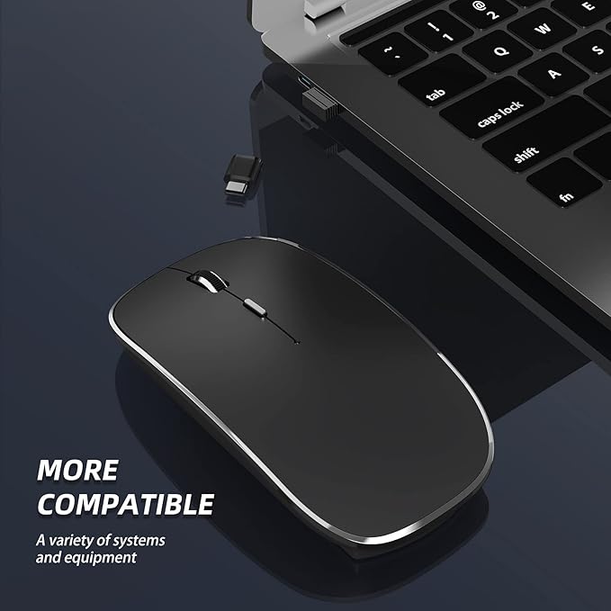 Wireless Mouse Chargeable Portable Silent USB-A and Type-C Dual Mode Wireless Mouse 3 Adjustable DPI for Laptop, Mac, Android, PC (Q23S Black) (Black)