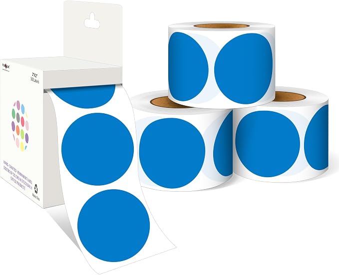 PARLAIM 2 Inch Round Adhesive Color-Code Dot Stickers,4Rolls/2000 per Rolls dots Label Dispenser Box, Circle Stickers Label Inch Coding Labels (Blue)