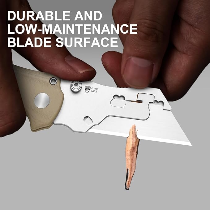 Kizer C01C Uti 2 (Tool-Free Version) Utility Knife, Button Liner Lock Box Cutter Pocket Knife with 5PCS Razor Blades, Thumb Stud Folding Knives with Brown G10 Handle for Men Women V3488.29JNA2