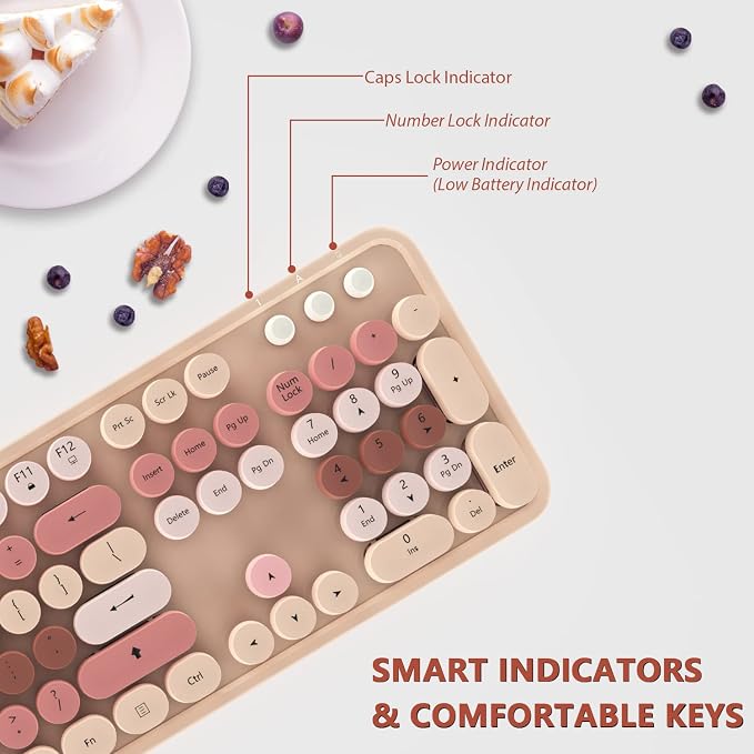 Wireless Keyboard and Mouse Cute Retro Typewriter for PC | Full Size With Number Pad & Mouse,Compatible With All Windows,Ideal For Windows,1600DPI,Computer, PC, Notebook, Laptop