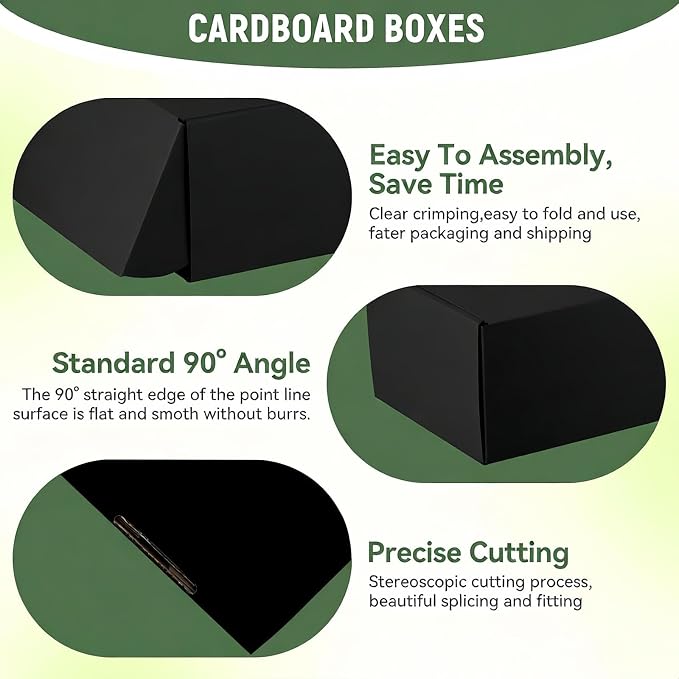 50 Pack 6"x4"x2" inch Shipping Boxes Black Corrugated Cardboard Box for Small Business, Mailer, Shipping, and Packing