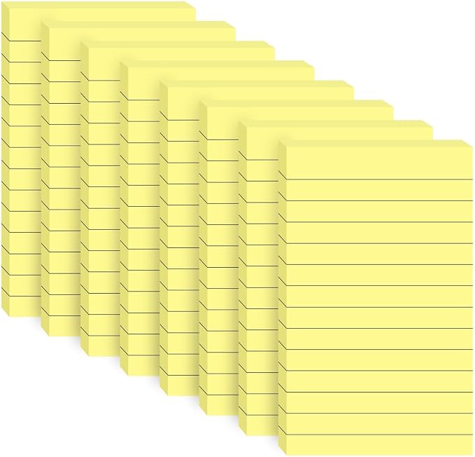 Lined Sticky Notes 3x5 in,400 Sheets,Clean Remove for Home,Back to School | 8 Pack Ruled Stickies Notepads,Smooth Writing,No ink bleed-through,Office Memo Note Pads for Reminders, Lists, and Planning