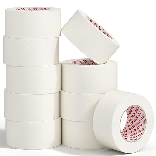 SWRT Masking Tape 2 Inch x 55 Yards, Masking Tape Bulk 10 Rolls (550 Yards Total), White Masking Tape for Painting, General Purpose with Strong Adhesion & Clean Removal