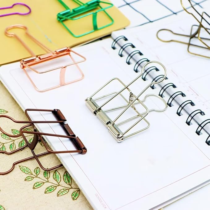 16PCS Large Binder Clips Fancy Binder Clips Metal Hollow Paper Organizer Metal Paper Clamps Decorative Tool for School Office Paperwork Multicolor (L)